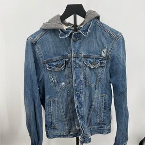 Abercrombie & Fitch Blue Denim Jacket with Gray Hood